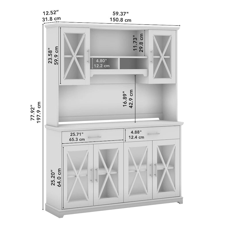 60W Bauernhaus Anrichte Buffet Schrank mit Aufsatz