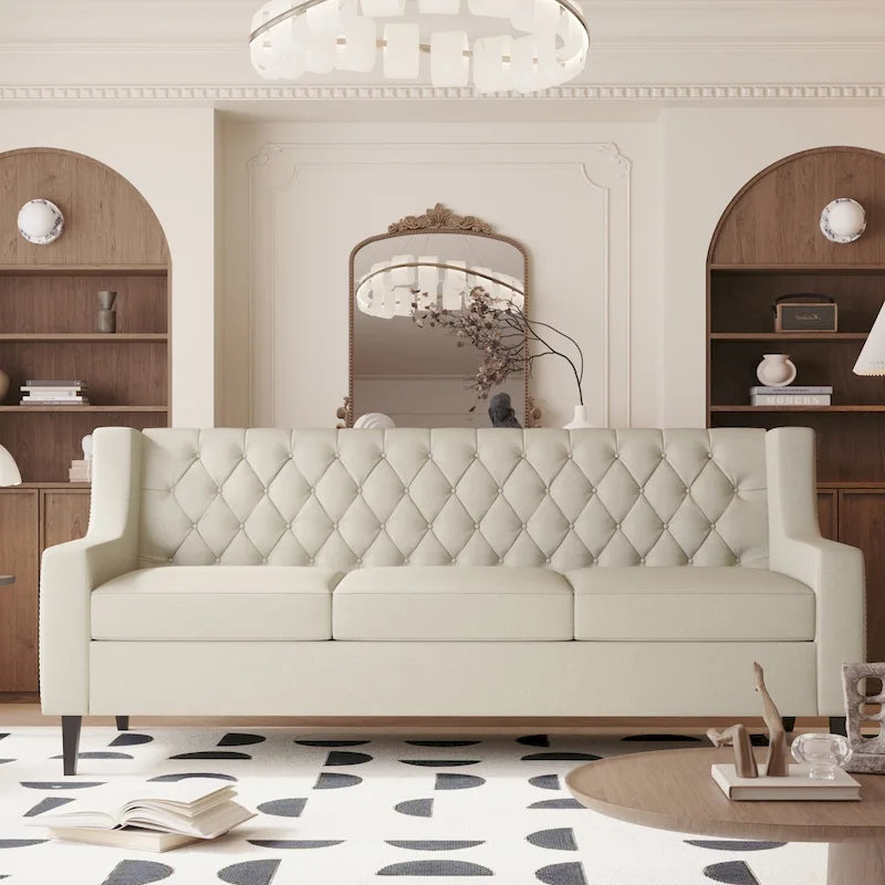 Mid-Century Modernes Stoffsofa für 3 Personen mit getufteter Rückenlehne