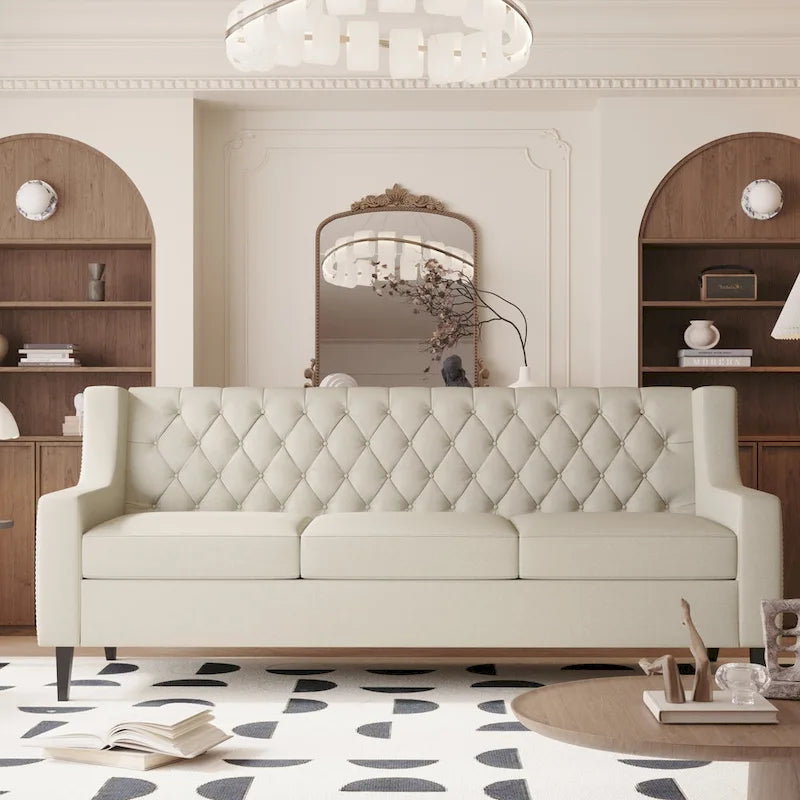 Mid-Century Modernes Stoffsofa für 3 Personen mit getufteter Rückenlehne