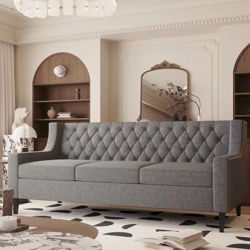 Mid-Century Modernes Stoffsofa für 3 Personen mit getufteter Rückenlehne