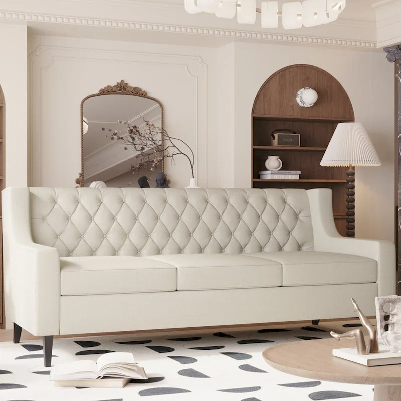 Mid-Century Modernes Stoffsofa für 3 Personen mit getufteter Rückenlehne