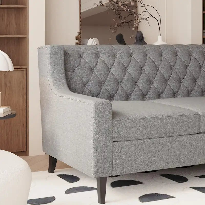Mid-Century Modernes Stoffsofa für 3 Personen mit getufteter Rückenlehne
