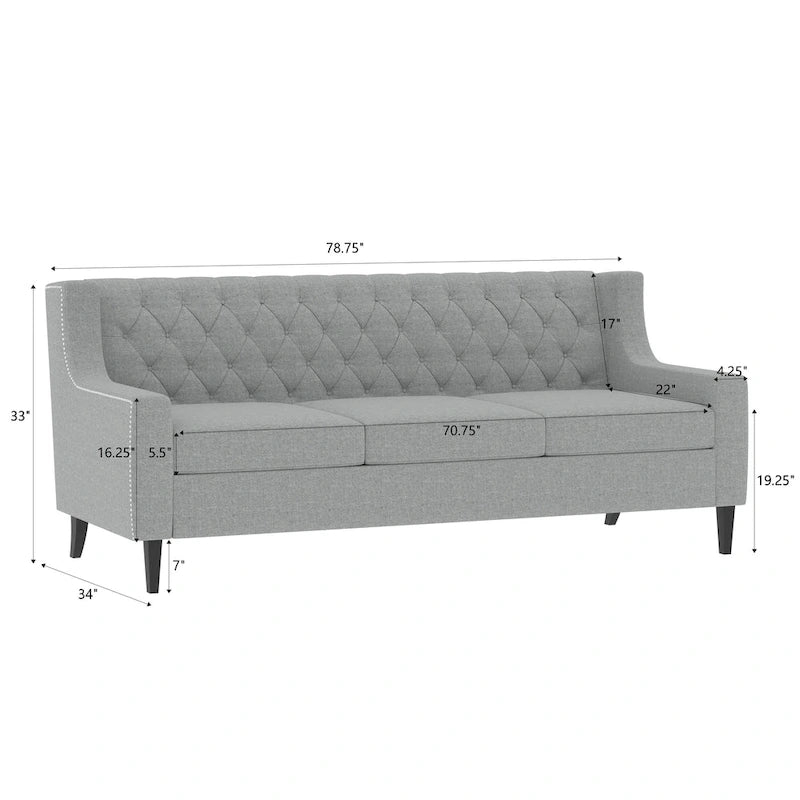 Mid-Century Modernes Stoffsofa für 3 Personen mit getufteter Rückenlehne