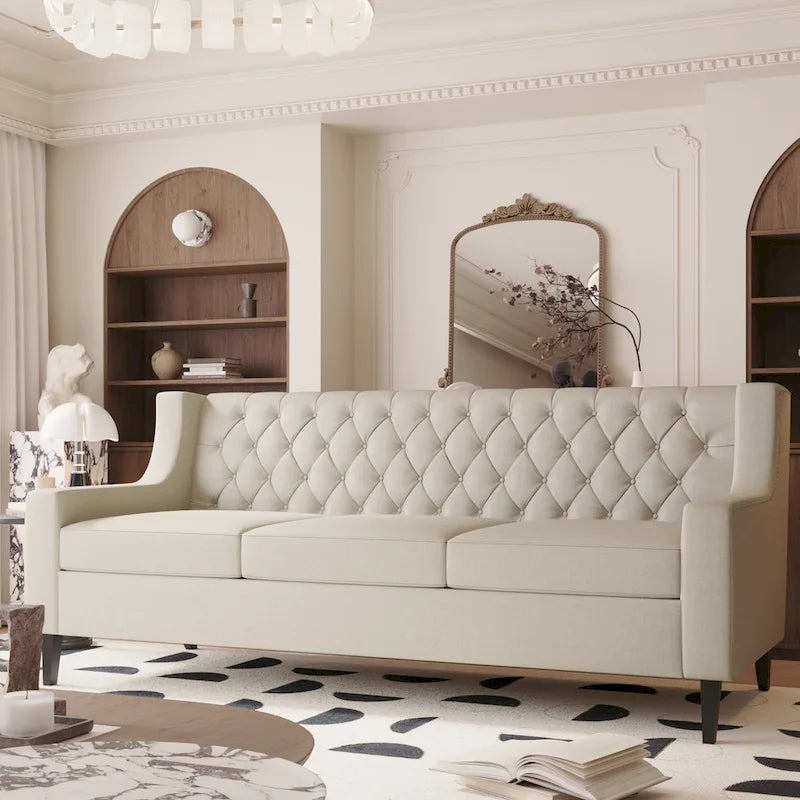 Mid-Century Modernes Stoffsofa für 3 Personen mit getufteter Rückenlehne