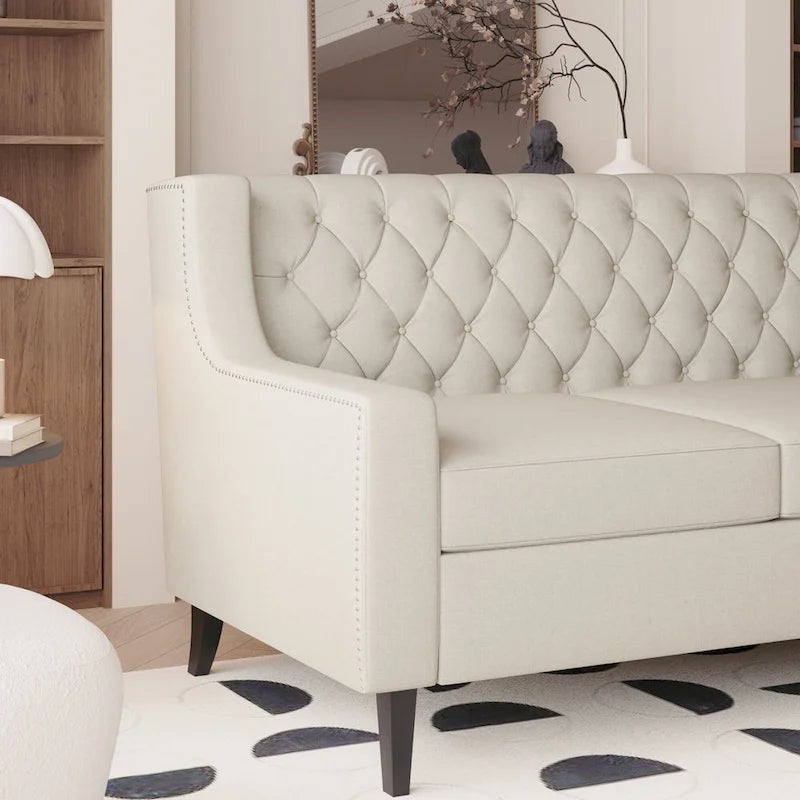 Mid-Century Modernes Stoffsofa für 3 Personen mit getufteter Rückenlehne