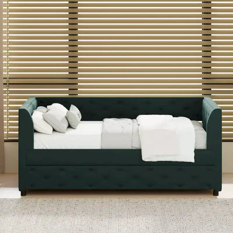 Samt Tagesbett mit Polsterung, Ausziehbett und Staufach