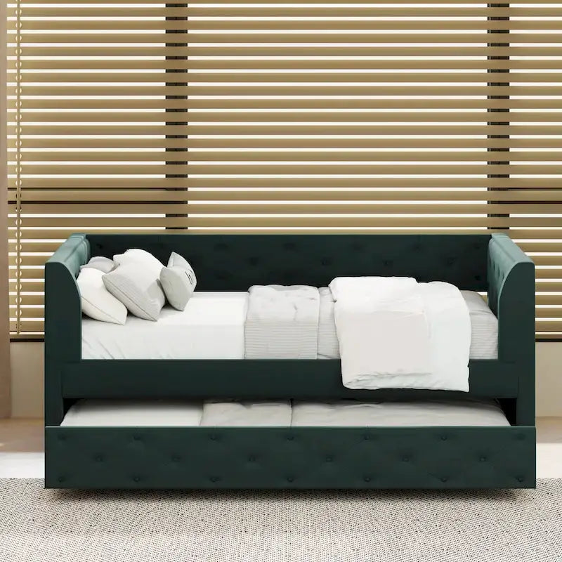 Samt Tagesbett mit Polsterung, Ausziehbett und Staufach