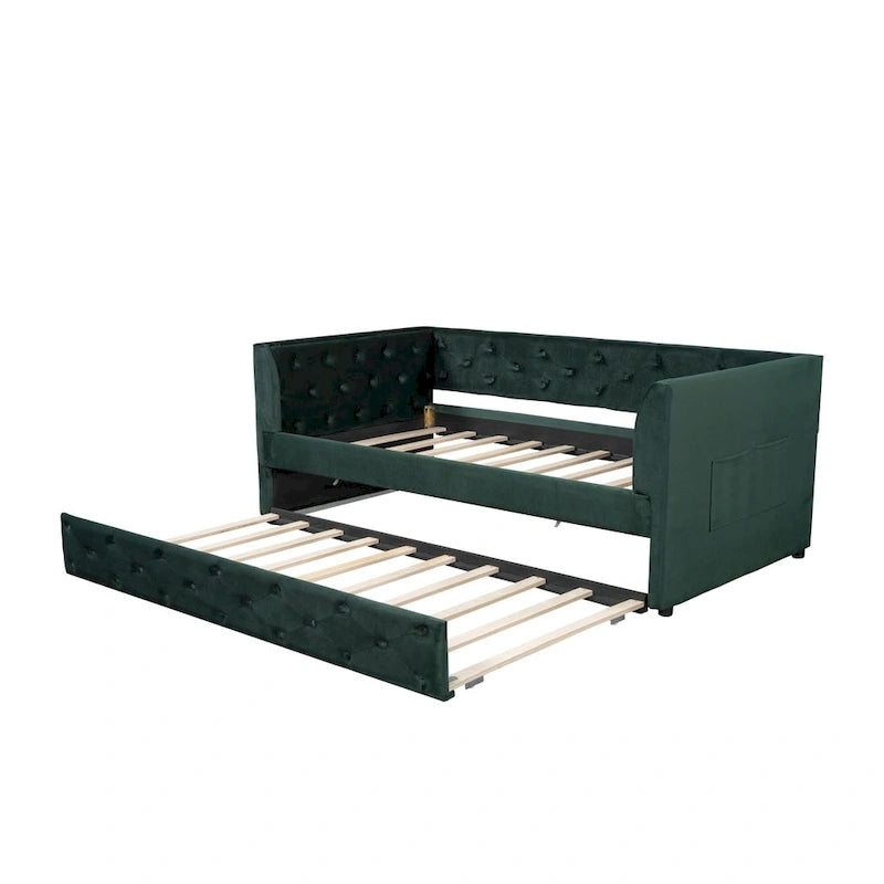 Samt Tagesbett mit Polsterung, Ausziehbett und Staufach
