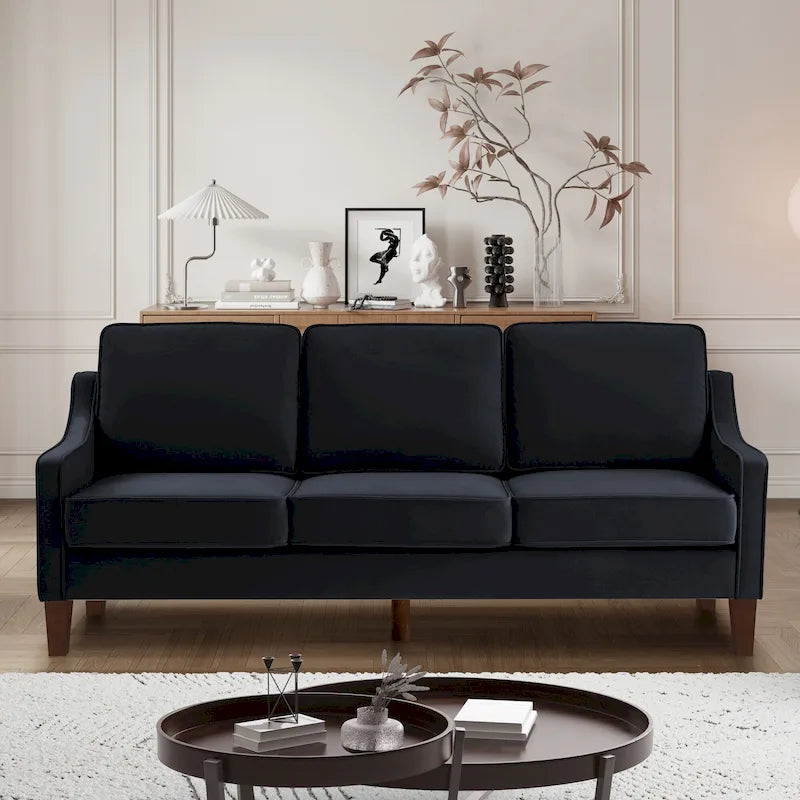 Modernes 3-Sitzer Schlafsofa mit geschwungener Armlehne und Holzbeinen – 29,00 x 74,00 x 34,25