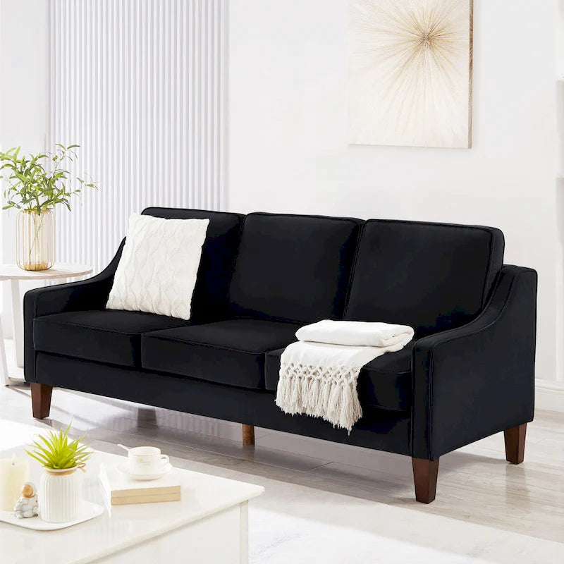 Modernes 3-Sitzer Schlafsofa mit geschwungener Armlehne und Holzbeinen – 29,00 x 74,00 x 34,25