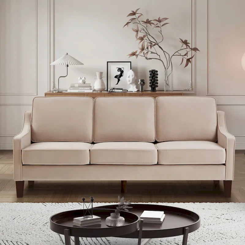 Modernes 3-Sitzer Schlafsofa mit geschwungener Armlehne und Holzbeinen – 29,00 x 74,00 x 34,25