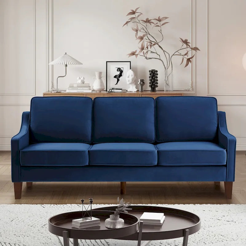 Modernes 3-Sitzer Schlafsofa mit geschwungener Armlehne und Holzbeinen – 29,00 x 74,00 x 34,25