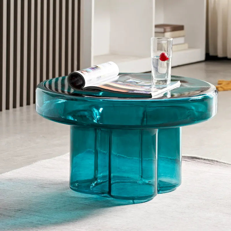 Moderner Künstlerischer Blumen Glas Runder Couchtisch Beistelltisch