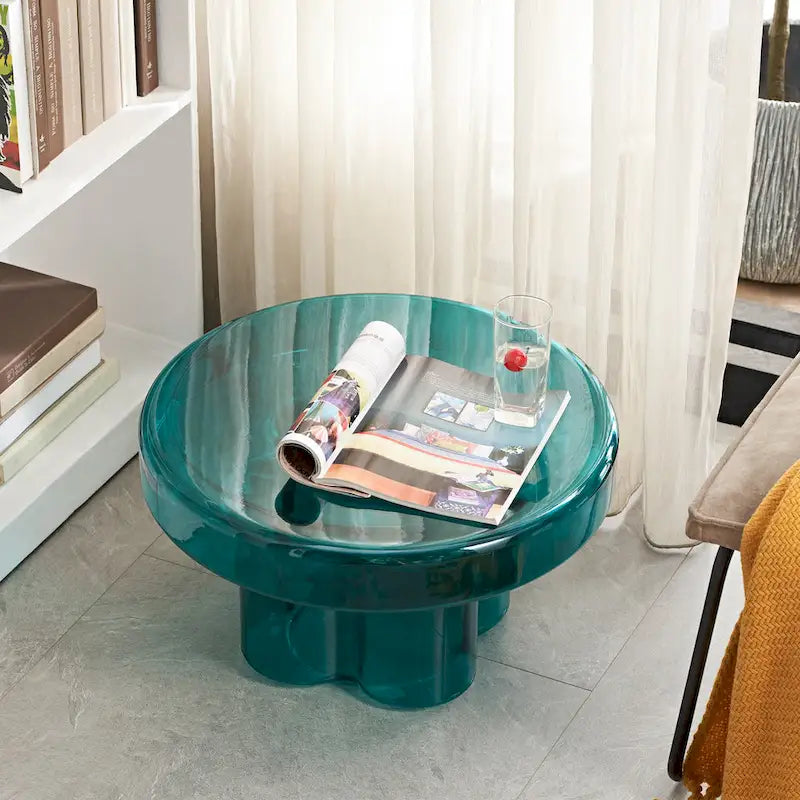 Moderner Künstlerischer Blumen Glas Runder Couchtisch Beistelltisch