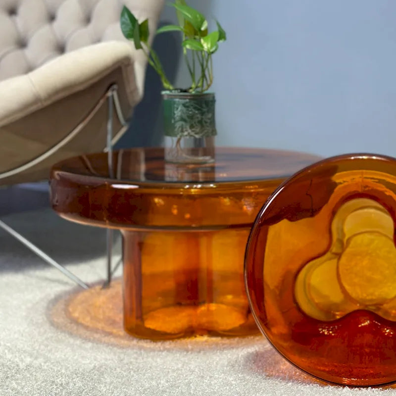 Moderner Künstlerischer Blumen Glas Runder Couchtisch Beistelltisch