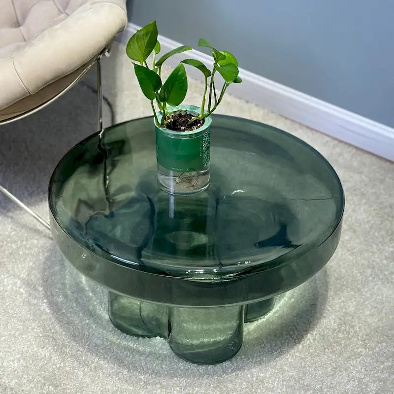 Moderner Künstlerischer Blumen Glas Runder Couchtisch Beistelltisch