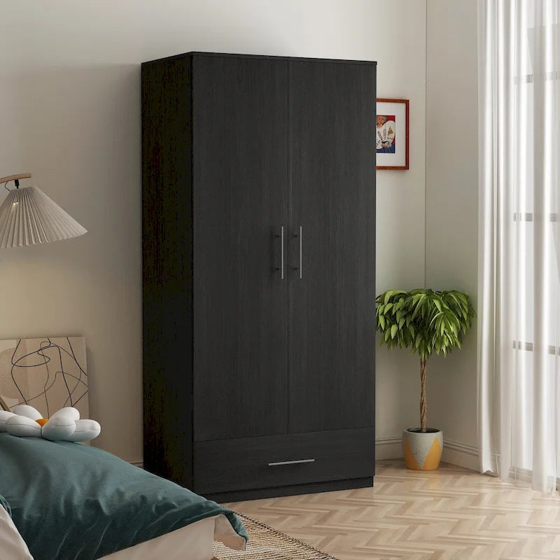 31.5B x 66.9H Kleiderschrank 2-türig 1 Schublade mit Stange