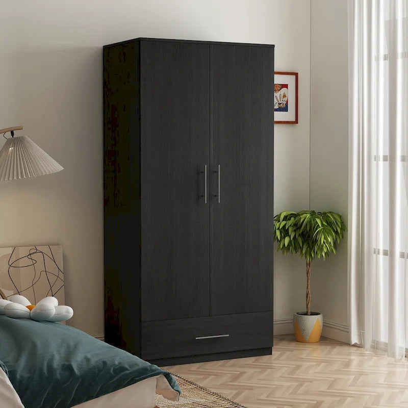 31.5B x 66.9H Kleiderschrank 2-türig 1 Schublade mit Stange