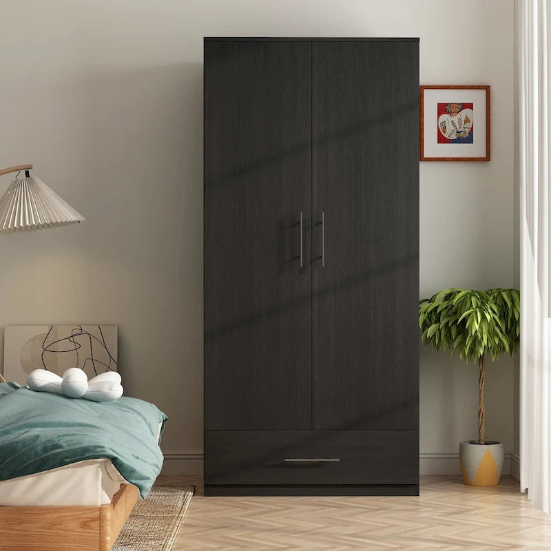 31.5B x 66.9H Kleiderschrank 2-türig 1 Schublade mit Stange