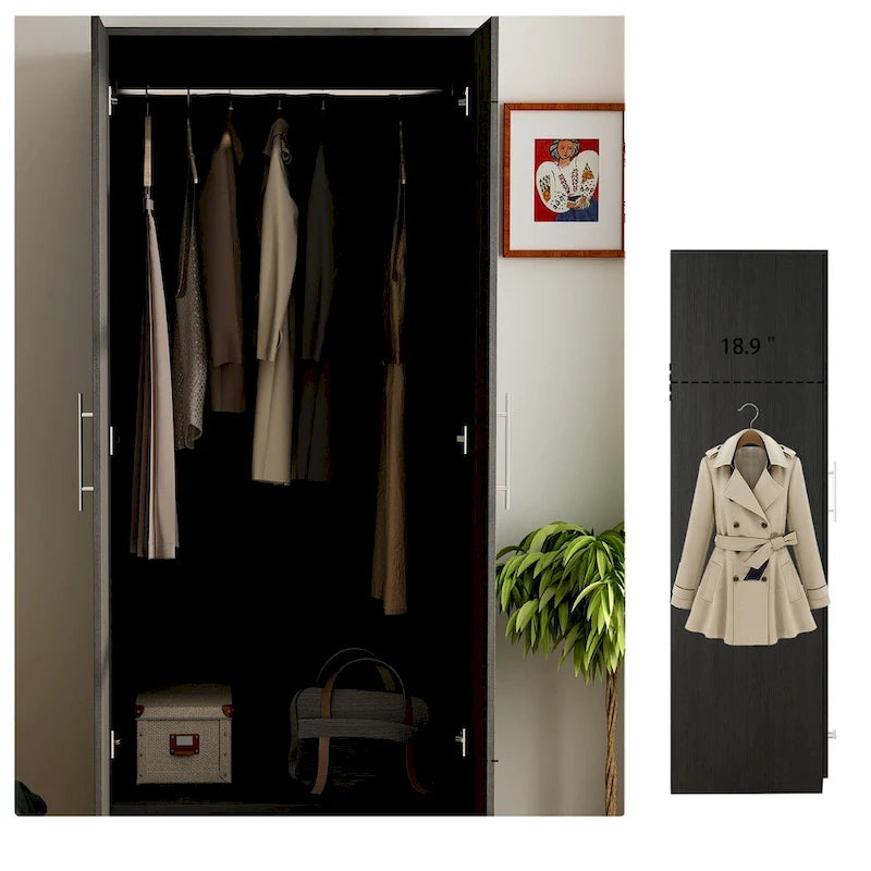 31.5B x 66.9H Kleiderschrank 2-türig 1 Schublade mit Stange