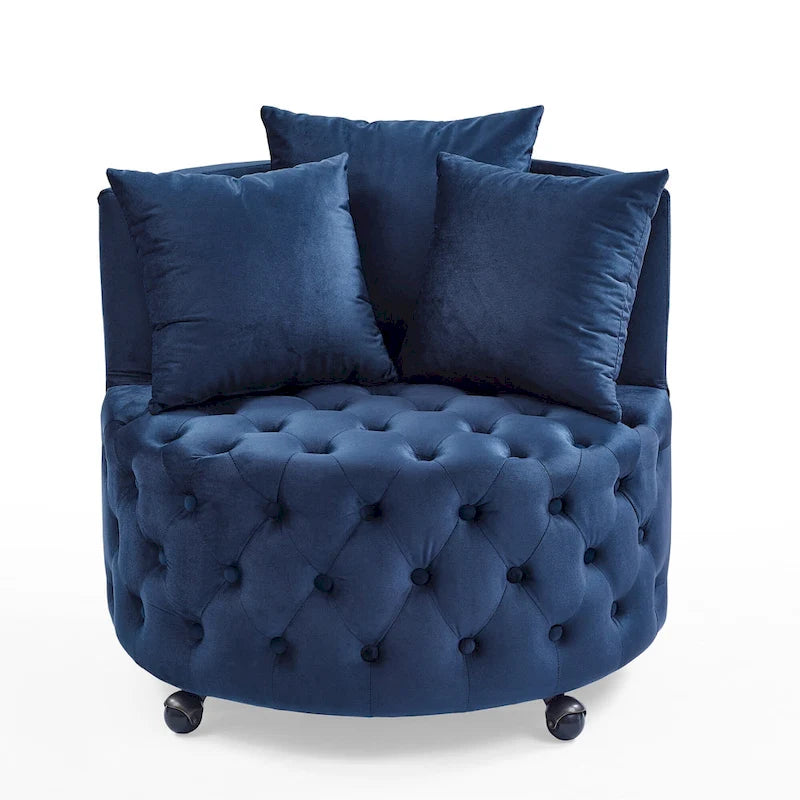 Wohnzimmer Samt-Drehsessel mit Knopfheftung, 3 Kissen & beweglichen Rollen