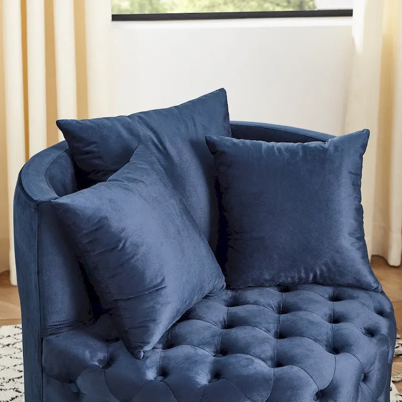 Wohnzimmer Samt-Drehsessel mit Knopfheftung, 3 Kissen & beweglichen Rollen