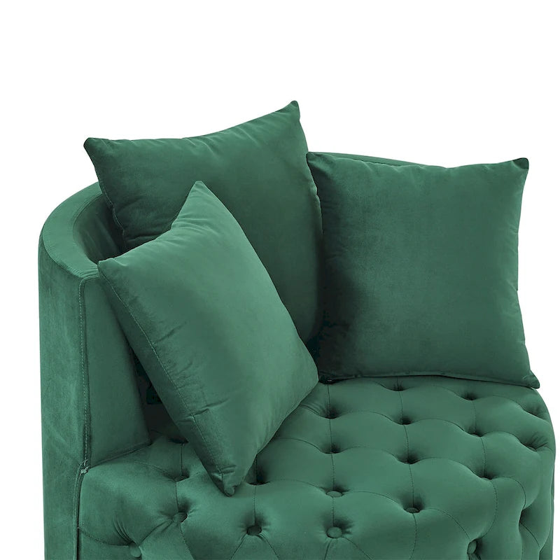Wohnzimmer Samt-Drehsessel mit Knopfheftung, 3 Kissen & beweglichen Rollen