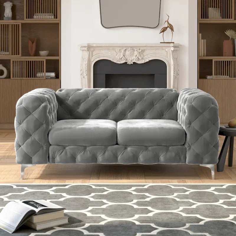 Getuftetes Chesterfield-Zweisitzer-Sofa aus Samt