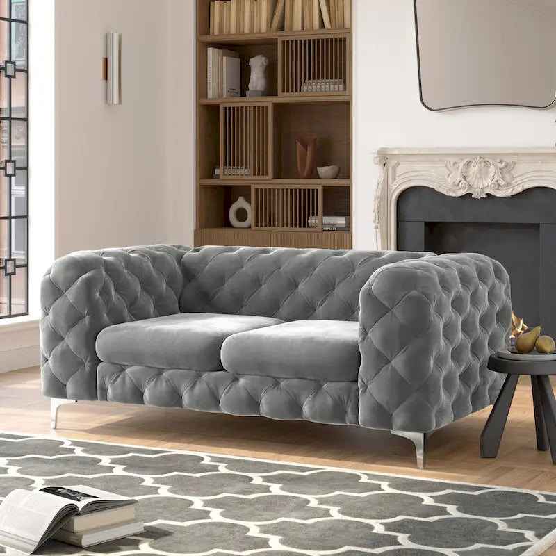 Getuftetes Chesterfield-Zweisitzer-Sofa aus Samt