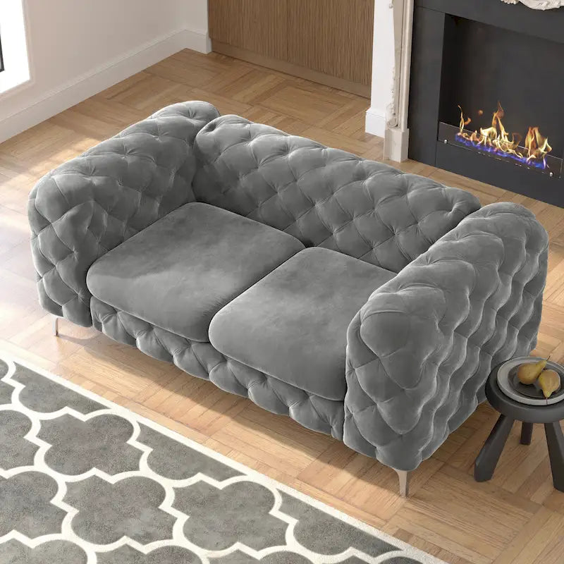 Getuftetes Chesterfield-Zweisitzer-Sofa aus Samt