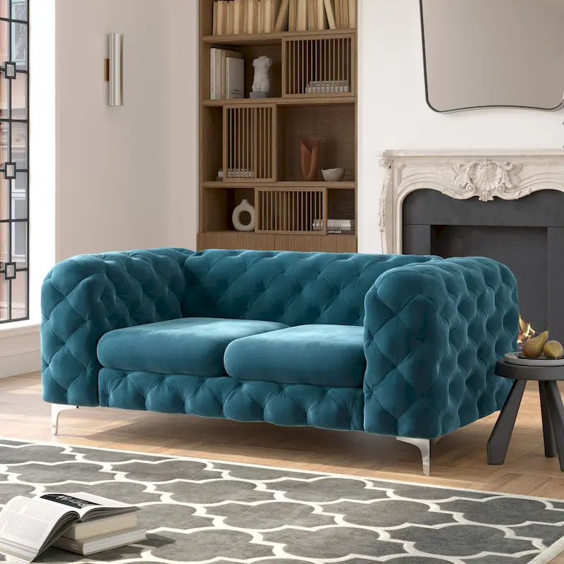 Getuftetes Chesterfield-Zweisitzer-Sofa aus Samt