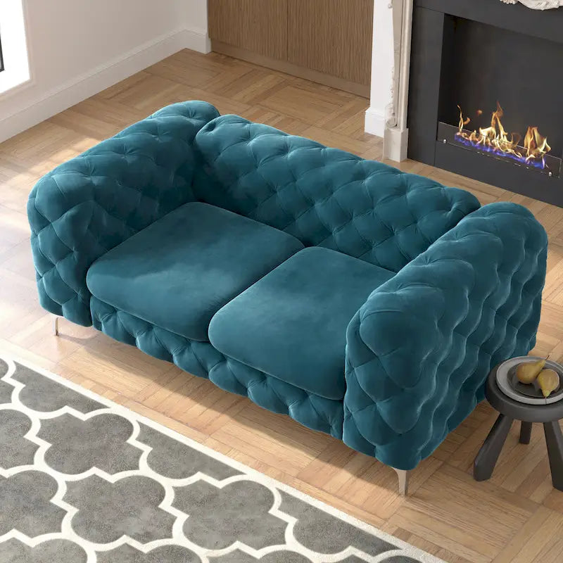 Getuftetes Chesterfield-Zweisitzer-Sofa aus Samt