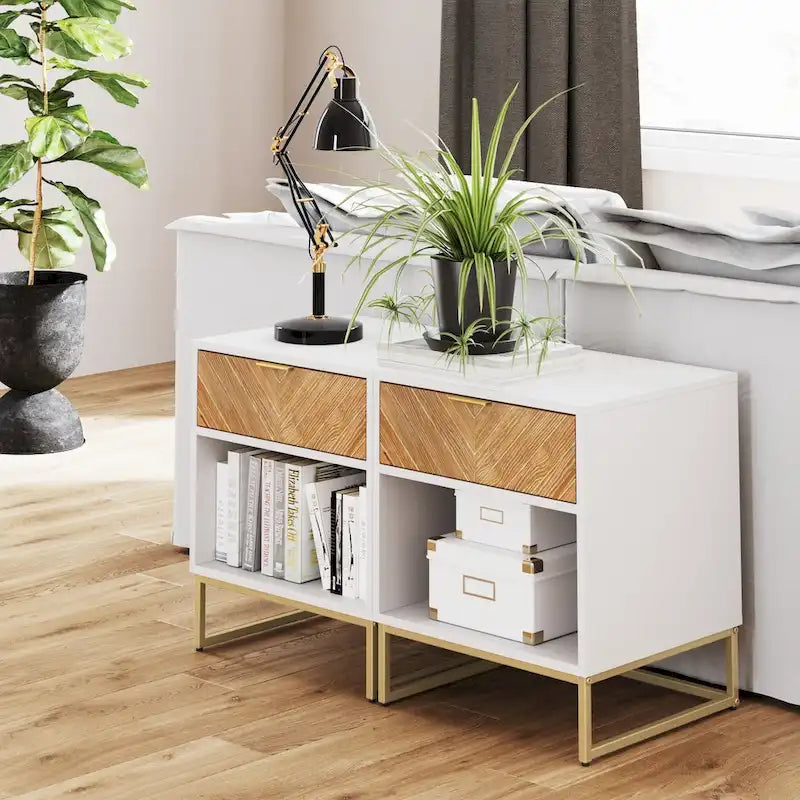 Nachttisch im Landhausstil mit offenem Fach und Schublade