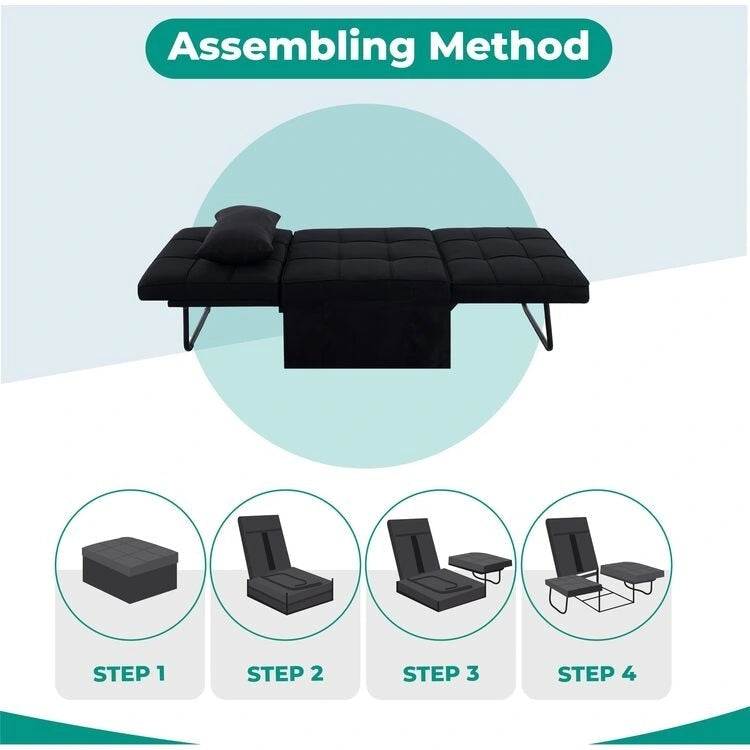 Schlafsesselbett, 4-in-1 Multifunktionales Schlafsofa, Atmungsaktiver Leinen-Bettsessel, Cabrio-Schlafsofa