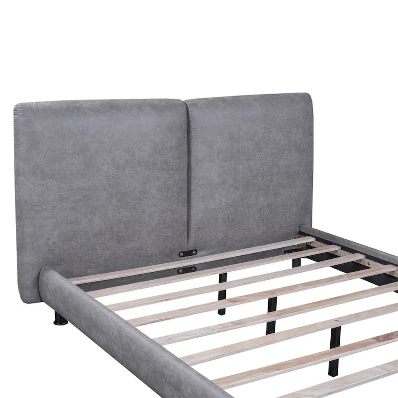 Polster-Plattformbett mit zwei großen Kopfstützen und dickem Stoff, Polyester