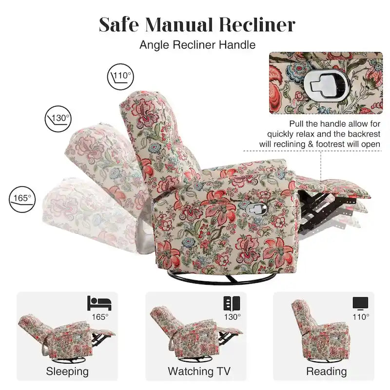 Blumenmuster manueller Liegesessel Schaukelstuhl Gleiter 2er-Set