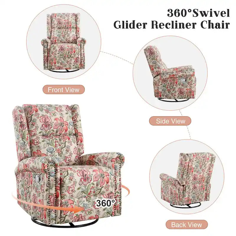 Blumenmuster manueller Liegesessel Schaukelstuhl Gleiter 2er-Set