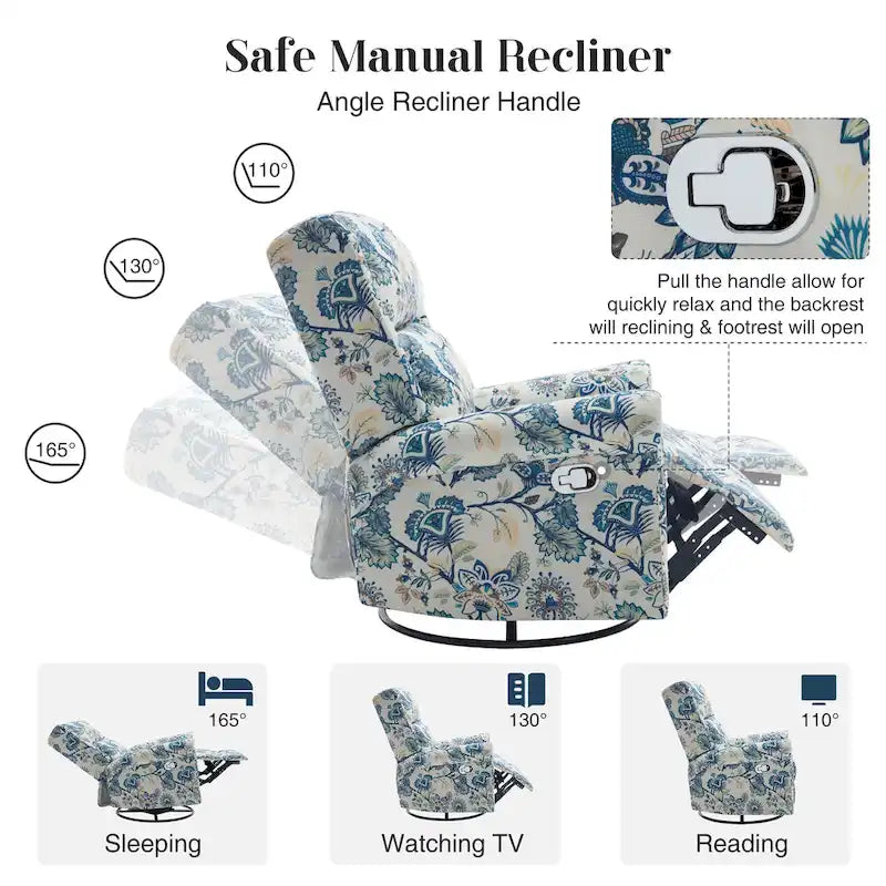 Blumenmuster manueller Liegesessel Schaukelstuhl Gleiter 2er-Set