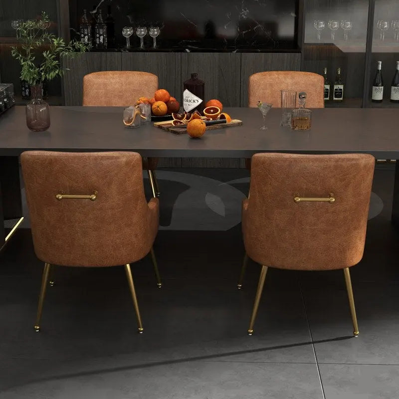 Moderner Glamour Esszimmerstuhl aus PU-Leder oder Schminkstuhl 4er-Set mit Griff an der Rückenlehne