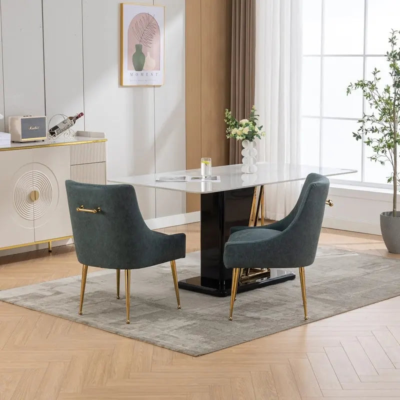 Moderner Glamour Esszimmerstuhl aus PU-Leder oder Schminkstuhl 4er-Set mit Griff an der Rückenlehne
