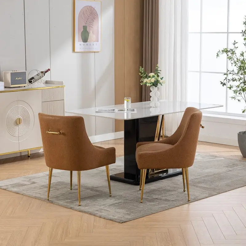 Moderner Glamour Esszimmerstuhl aus PU-Leder oder Schminkstuhl 4er-Set mit Griff an der Rückenlehne