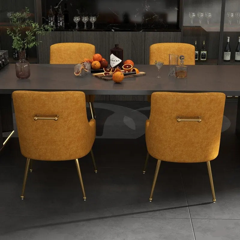 Moderner Glamour Esszimmerstuhl aus PU-Leder oder Schminkstuhl 4er-Set mit Griff an der Rückenlehne
