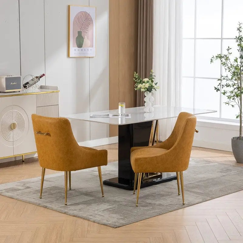 Moderner Glamour Esszimmerstuhl aus PU-Leder oder Schminkstuhl 4er-Set mit Griff an der Rückenlehne