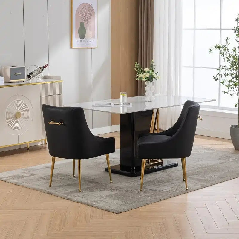 Moderner Glamour Esszimmerstuhl aus PU-Leder oder Schminkstuhl 4er-Set mit Griff an der Rückenlehne