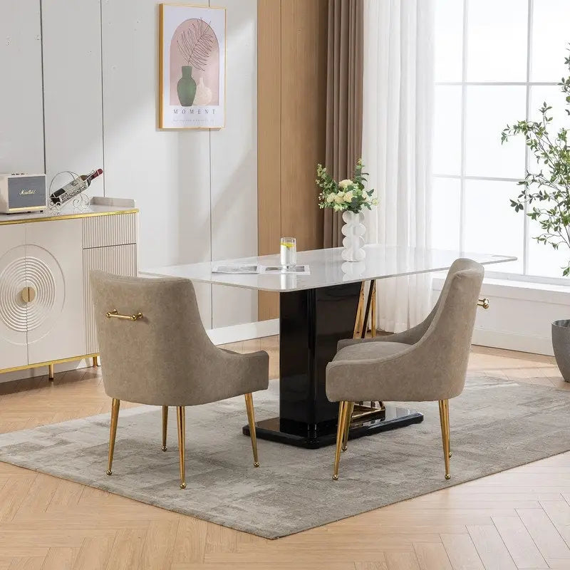 Moderner Glamour Esszimmerstuhl aus PU-Leder oder Schminkstuhl 4er-Set mit Griff an der Rückenlehne