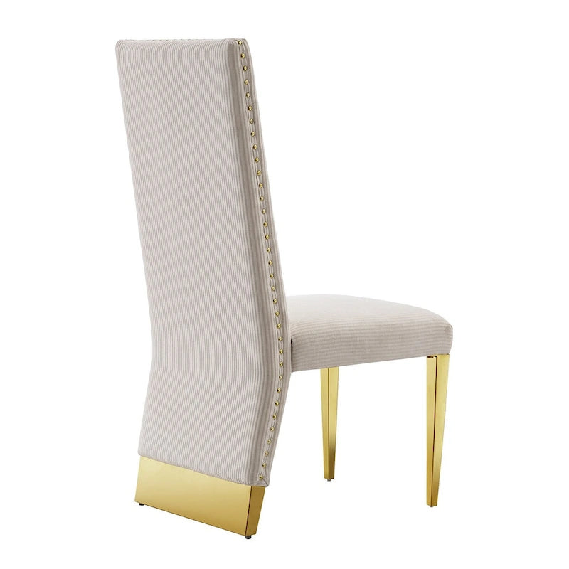 Moderne Esszimmerstühle aus cremefarbenem Samt mit Goldbeinen – 2er-Set