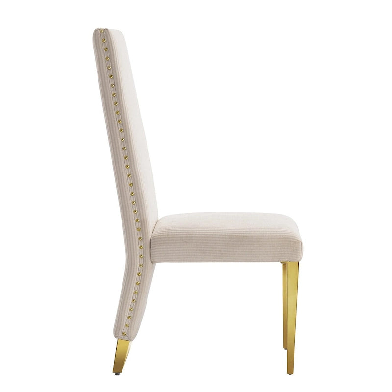 Moderne Esszimmerstühle aus cremefarbenem Samt mit Goldbeinen – 2er-Set