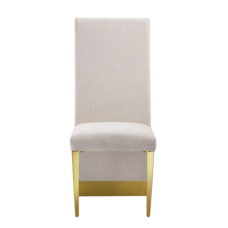 Moderne Esszimmerstühle aus cremefarbenem Samt mit Goldbeinen – 2er-Set
