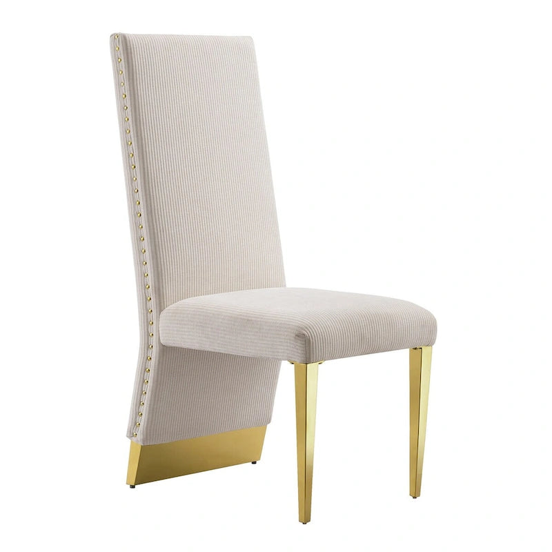 Moderne Esszimmerstühle aus cremefarbenem Samt mit Goldbeinen – 2er-Set