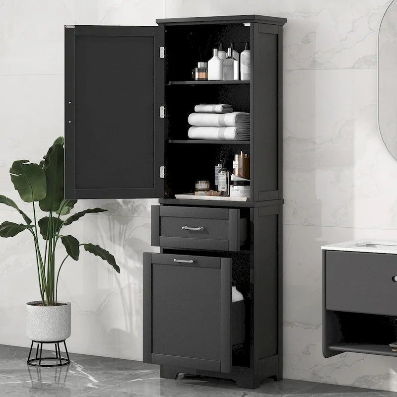 50,8 cm B x 33 cm T x 173 cm H Wäscheschrank mit 2 unterschiedlich großen Schubladen und verstellbarem Einlegeboden